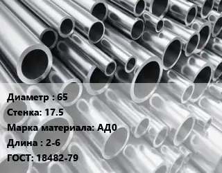 Труба алюминиевая прессованная 65 s=17.5 Марка: АД0 L=2-6 ГОСТ: 18482-79